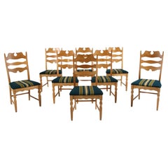 Set of 8 Iconic Razorblade Tall Version Dining Chairs in Carved Oak 1960s Set of 8 Iconic Razorblade Tall Version Dining Chairs in Carved Oak 1960s