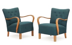 Pair of Danish late Art Deco Lounge Chairs with Birch Armrests Halabala Style