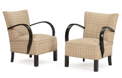 Pair of Danish Lounge Chairs with Open Ebonized Armrests Halabala Style 1940s