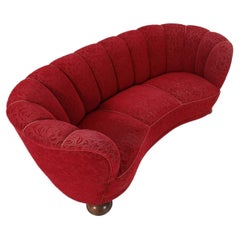 Danish Mid-Century Modern Curved Sofa in Beech, Wool, Circa 1940