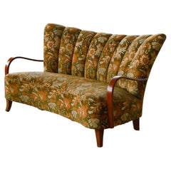Danish 1940s Settee with Open Armrests in Cuban Mahogany