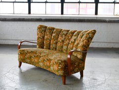 Danish 1940s Settee with Open Armrests in Cuban Mahogany