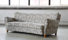 Large Danish Curved Sofa in Green Original Mohair ca. 1950