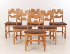 Set of 6 Model 54 Razorblade Dining Chairs in Solid Oak by Henning Kjærnulf