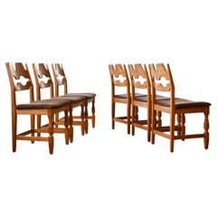 Set of 6 Model 54 Razorblade Dining Chairs in Solid Oak by Henning Kjærnulf