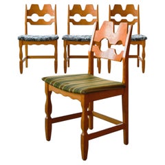 Set of 4 Model 54 Razorblade Dining Chairs in Solid Oak by Henning Kjærnulf
