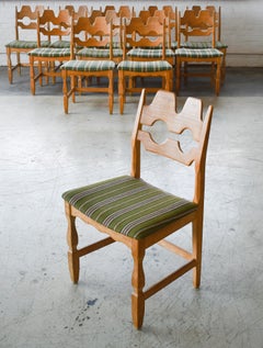 Set of 12 Model 54 Razorblade Dining Chairs in Solid Oak by Henning Kjærnulf