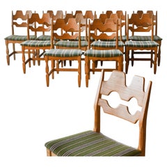 Set of 12 Model 54 Razorblade Dining Chairs in Solid Oak by Henning Kjærnulf