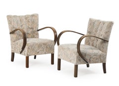 Pair of Danish Late Art Deco Lounge Chairs with Stained Armrests Halabala Style