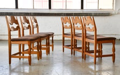 SF Set of 6 Model 54 Razorblade Dining Chairs in Solid Oak by Henning Kjærnulf