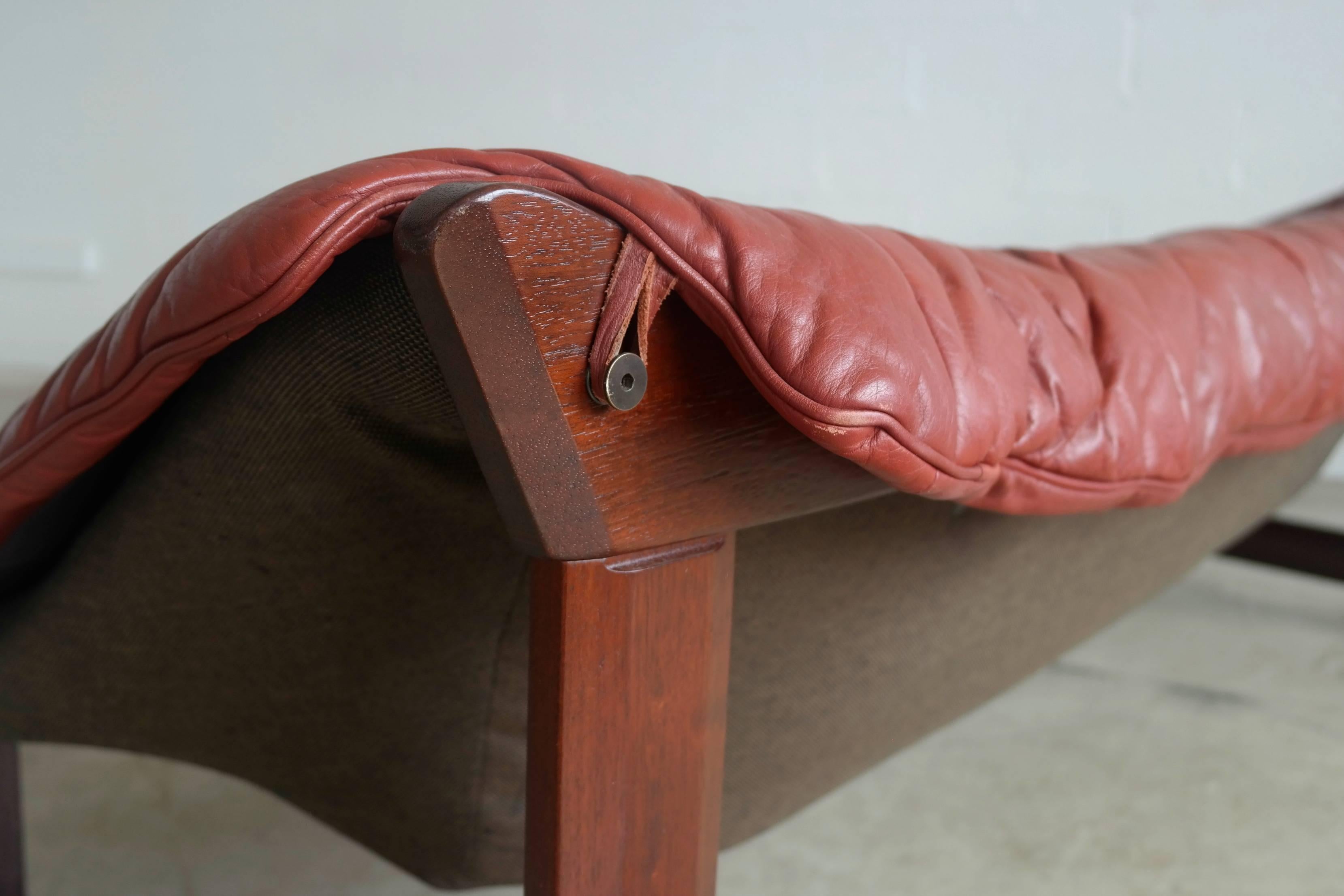 Mid-Century Modern Percival Lafer Style Sofa in Leather and Rosewood Stained Beech by Ekornes