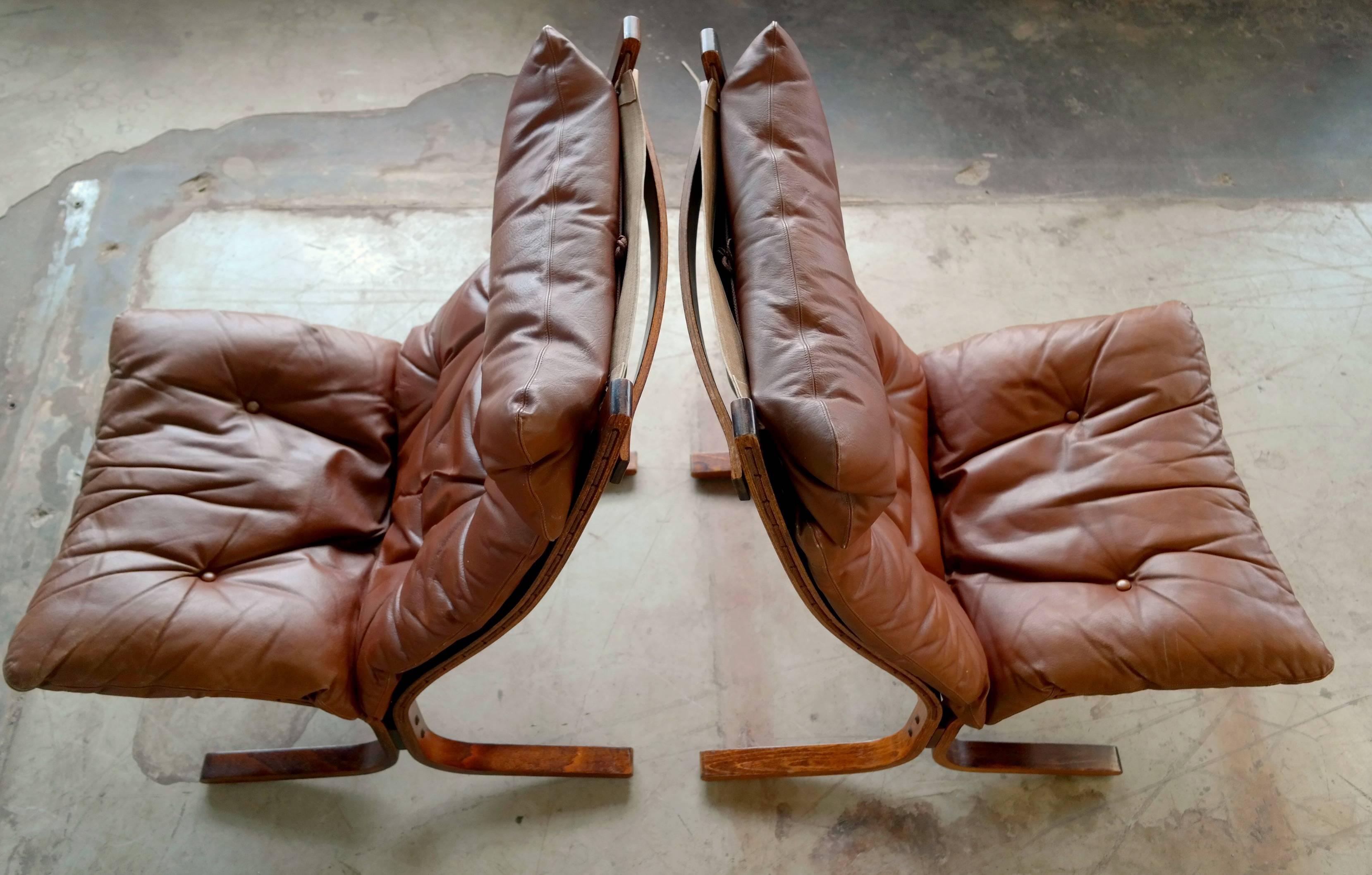 Norwegian Pair of Leather Easy Chairs Model 