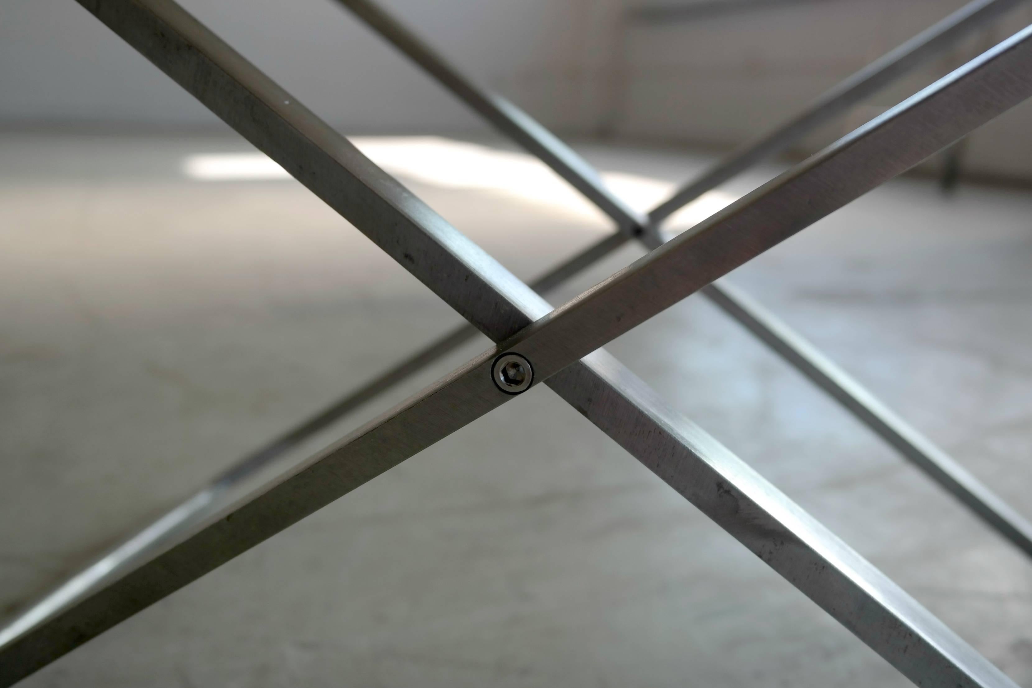 Scandinavian Modern Danish Steel and Leather Folding Stool Model Rough #1 in by Michael Christensen