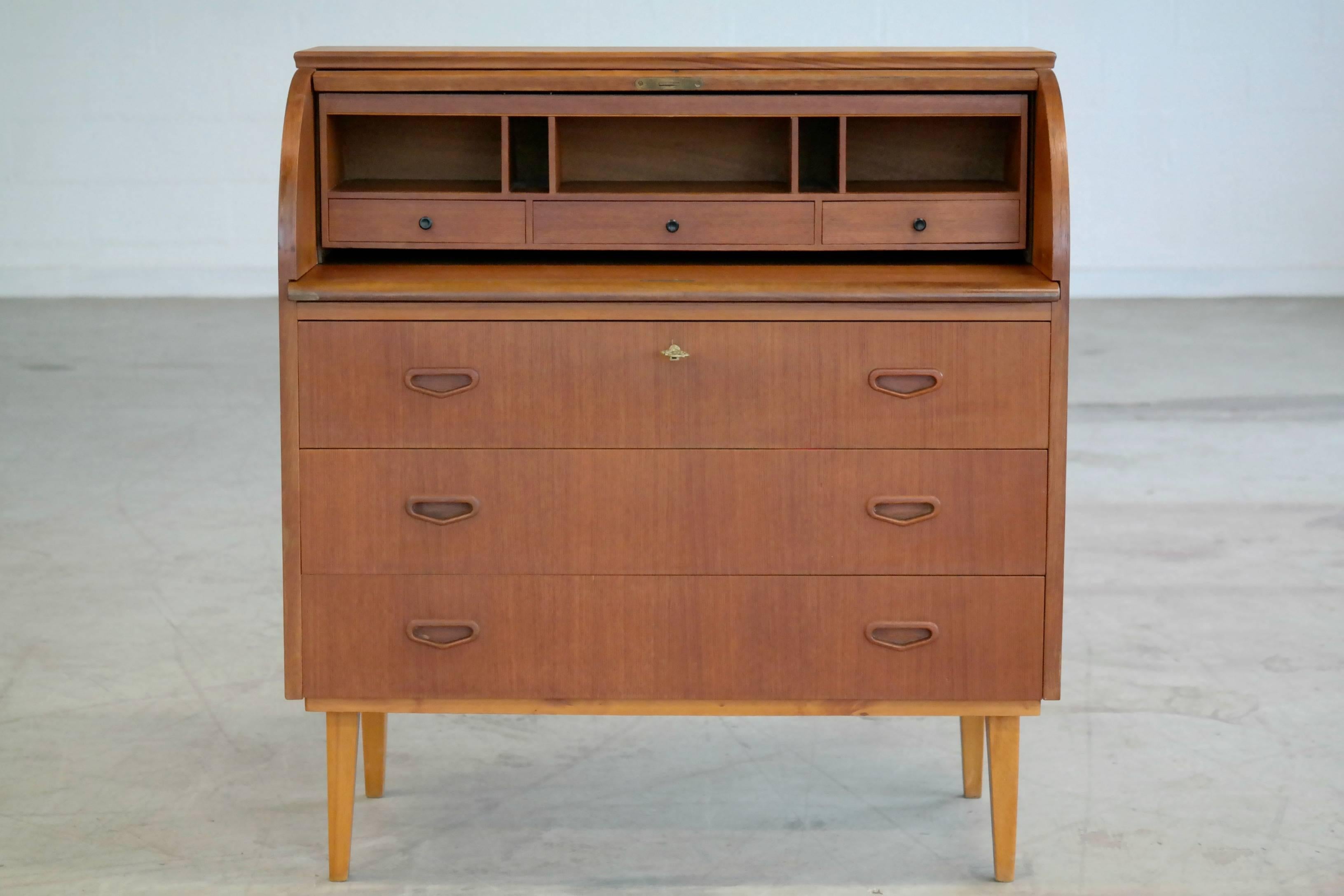 Mid-20th Century Danish Mid-Century Roll-Top Desk or Secretary in Teak