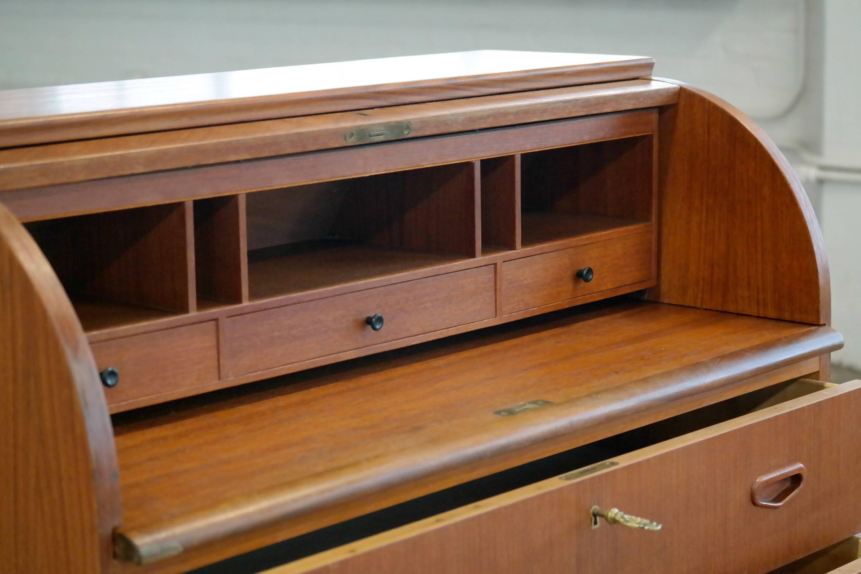 Danish Mid-Century Roll-Top Desk or Secretary in Teak In Excellent Condition In Bridgeport, CT