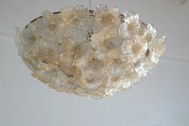 Flush Mount Chandelier with Floral Handblown Murano Glass by Barovier
