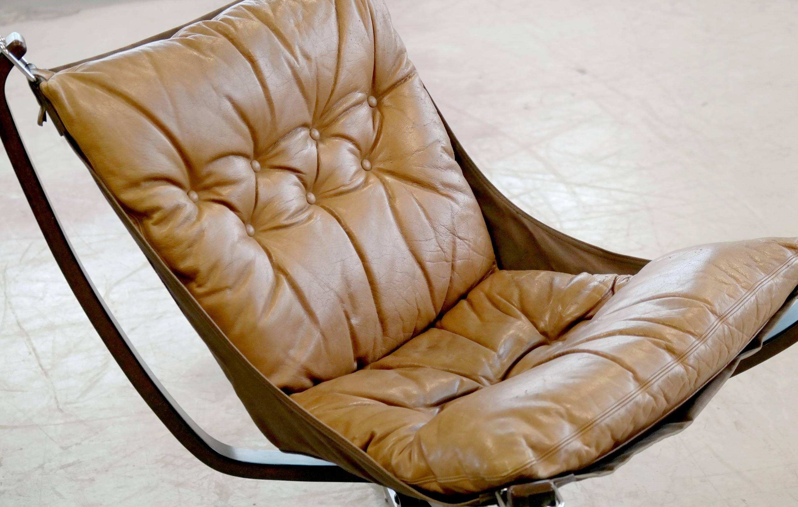 Mid-Century Modern Falcon Chair in Cognac Colored Leather by Sigurd Ressell for Vatne Mobler Norway