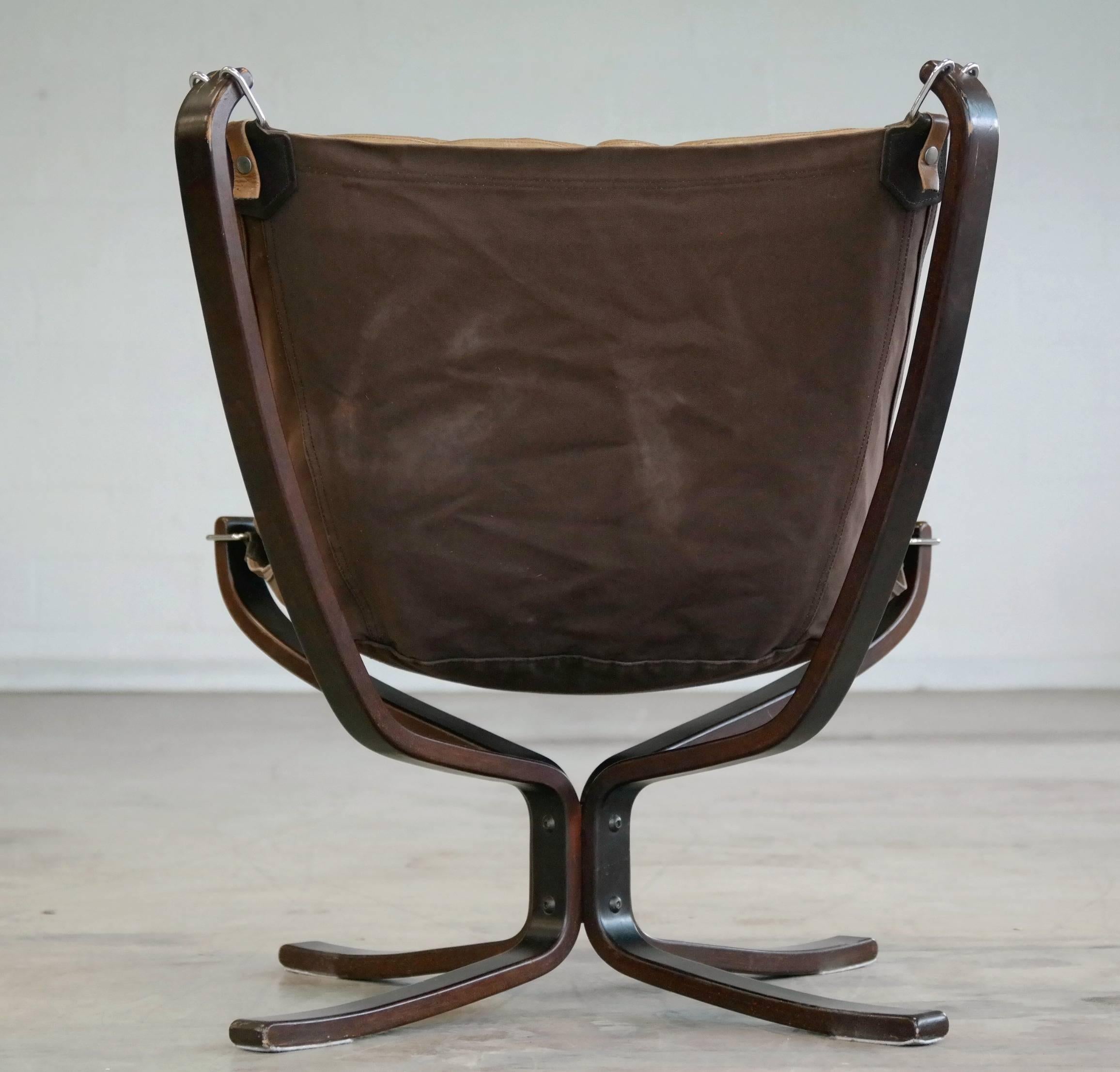 Norwegian Falcon Chair in Cognac Colored Leather by Sigurd Ressell for Vatne Mobler Norway