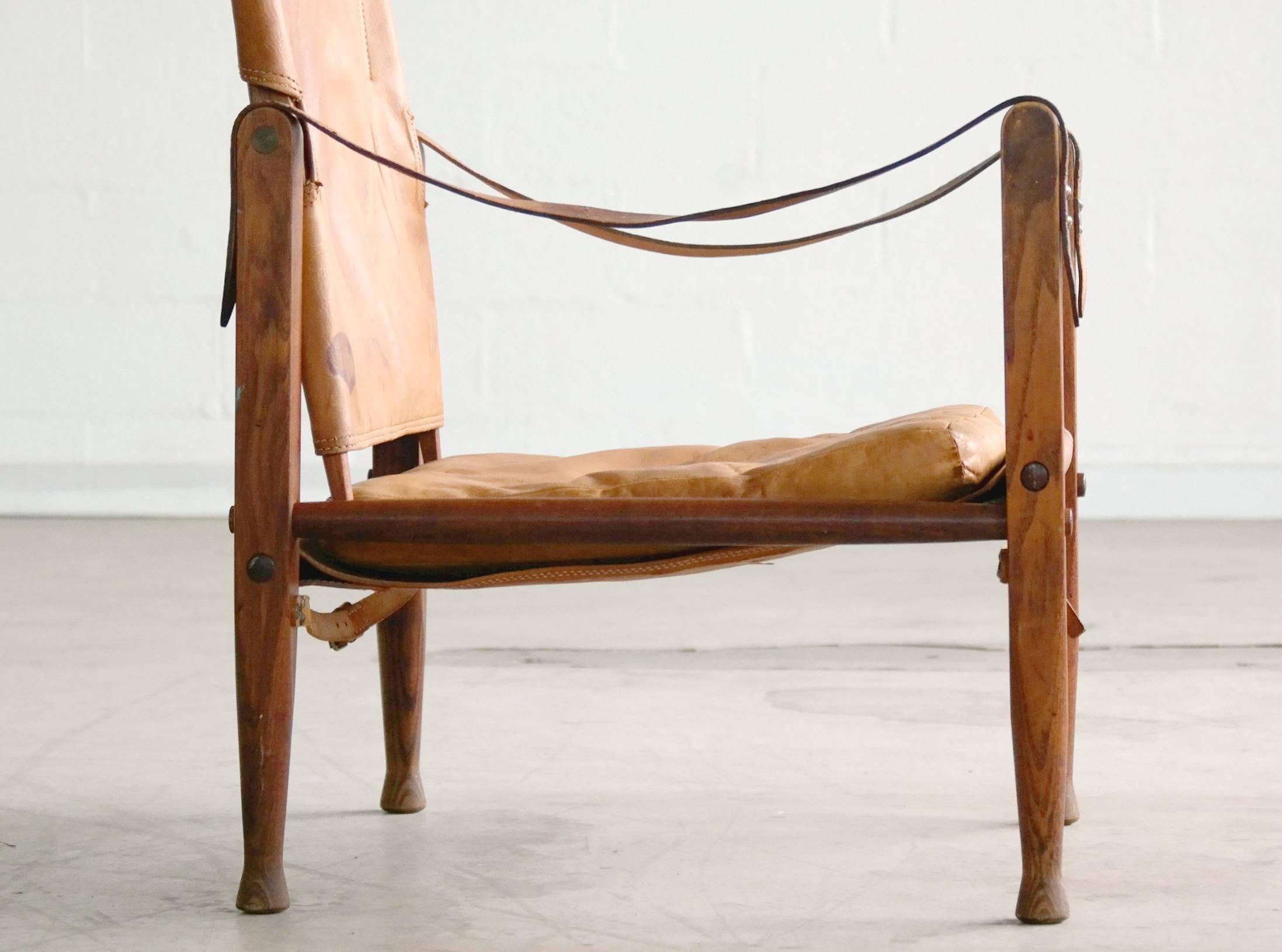 Mid-20th Century Kaare Klint for Rud Rasmussen Safari Chair in Patinated Cognac Leather 