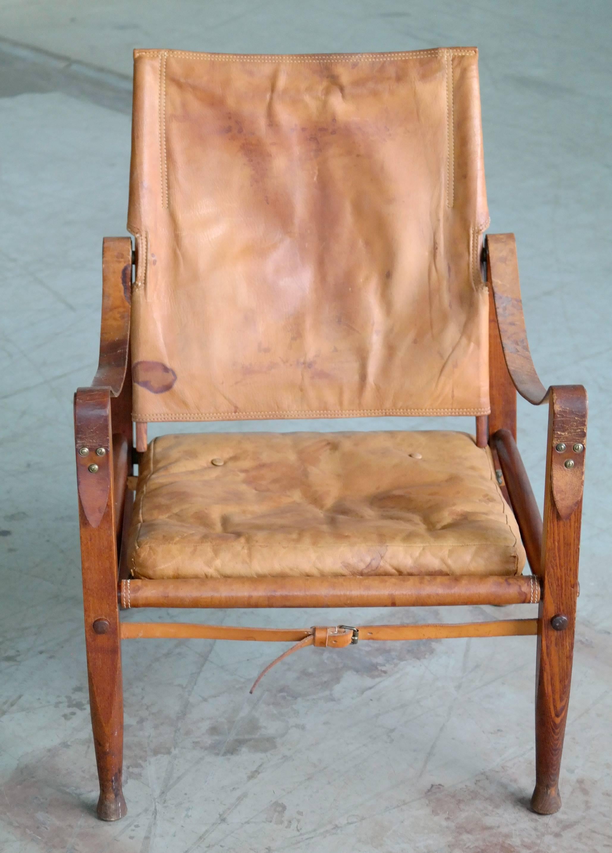 Kaare Klint for Rud Rasmussen Safari Chair in Patinated Cognac Leather  1