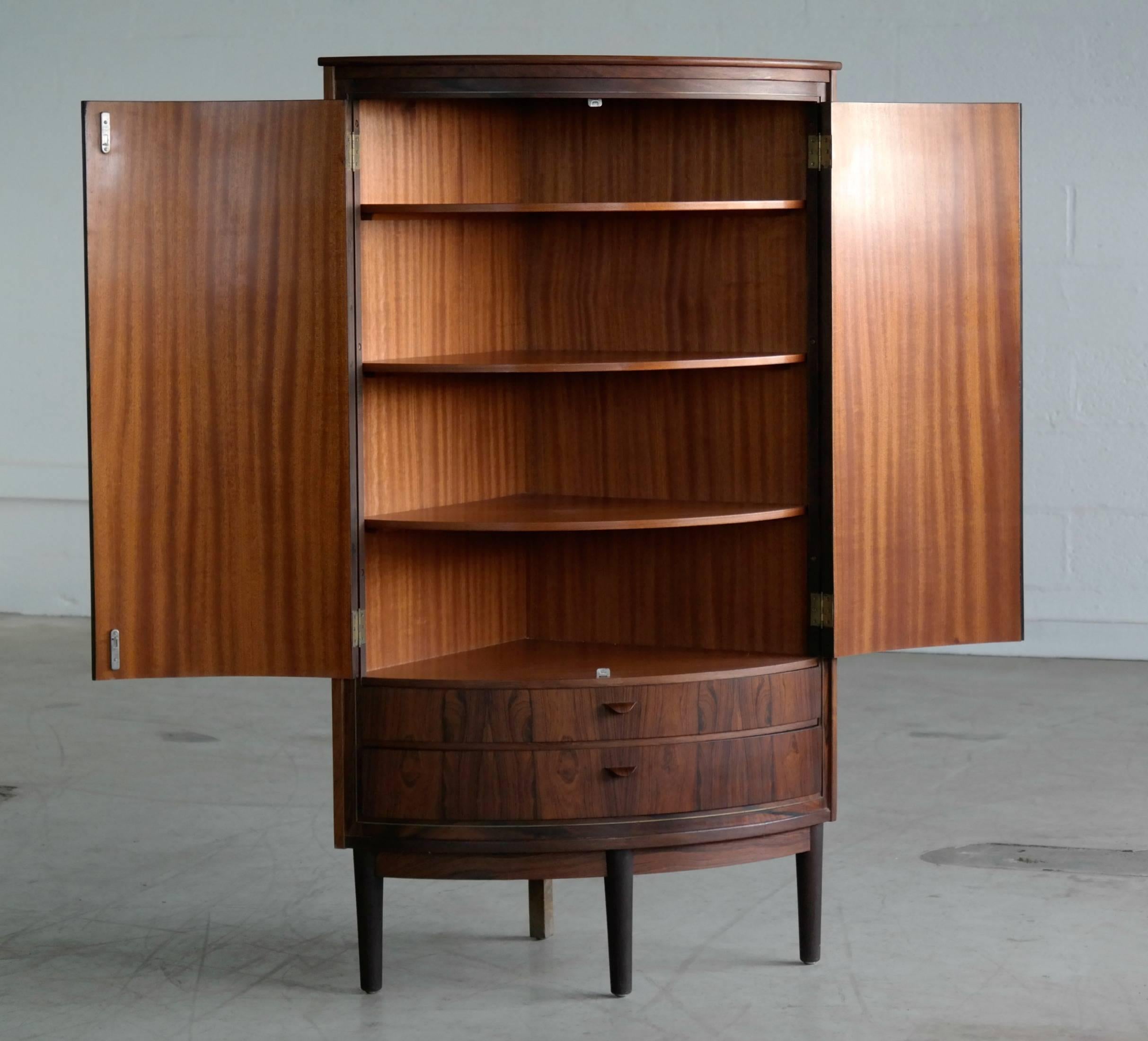 Danish Rosewood Mid Century Corner Cabinet by Agner Christoffersen In Excellent Condition In Bridgeport, CT