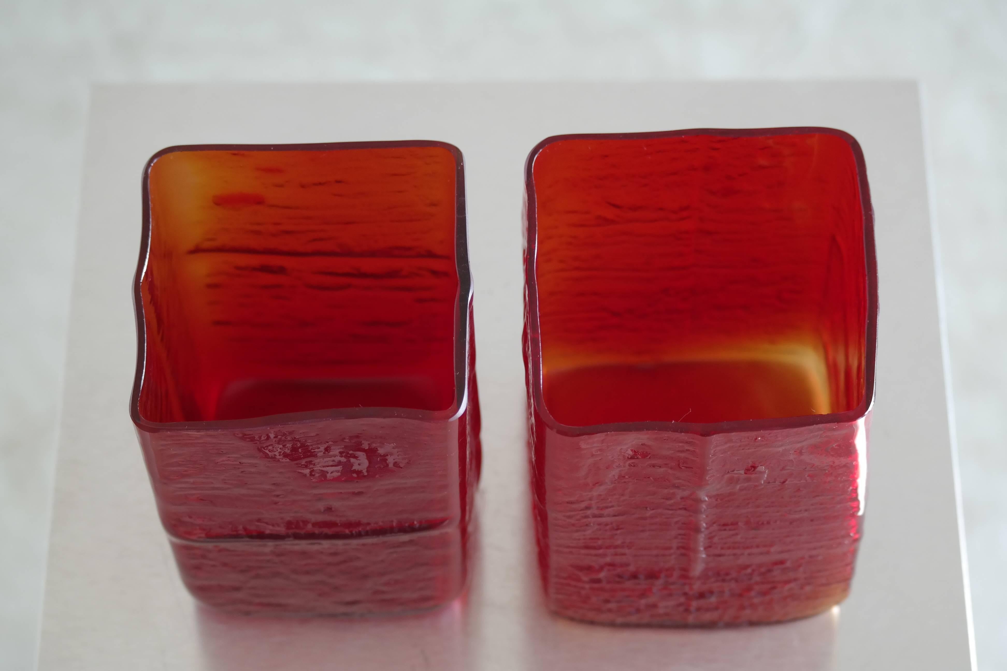 Mid-Century Modern Per Lÿtken for Holmegaard Glasvaerk Red Glass Vases designed 