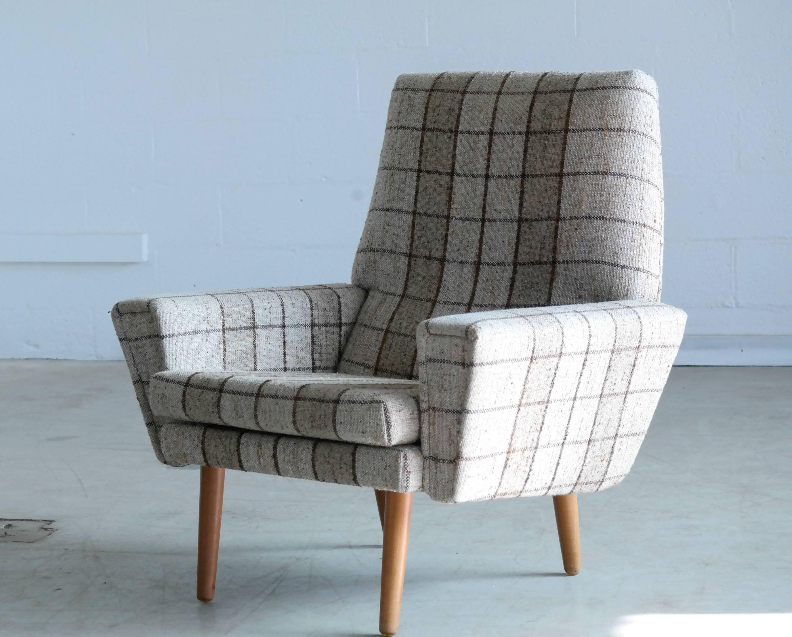 Wool Danish 1960s High and Low Back Lounge Chairs in the Style of Kurt Ostervig