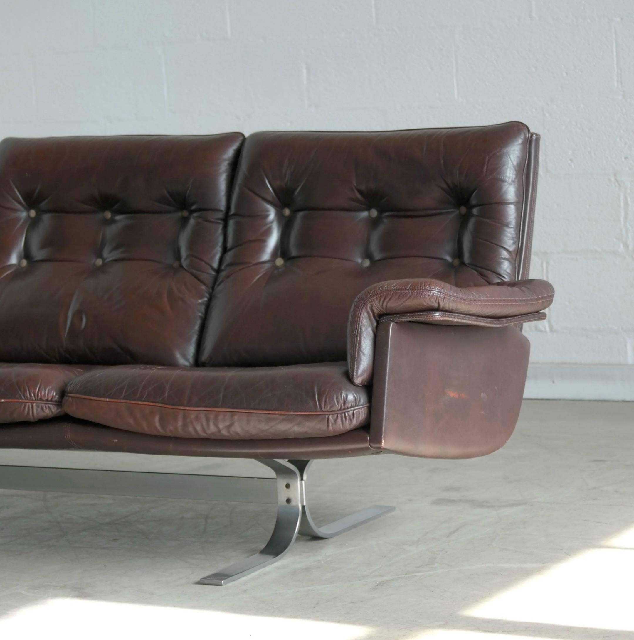 Stainless Steel Arne Norell for Vatne Rare Sofa in Patent Leather and Steel