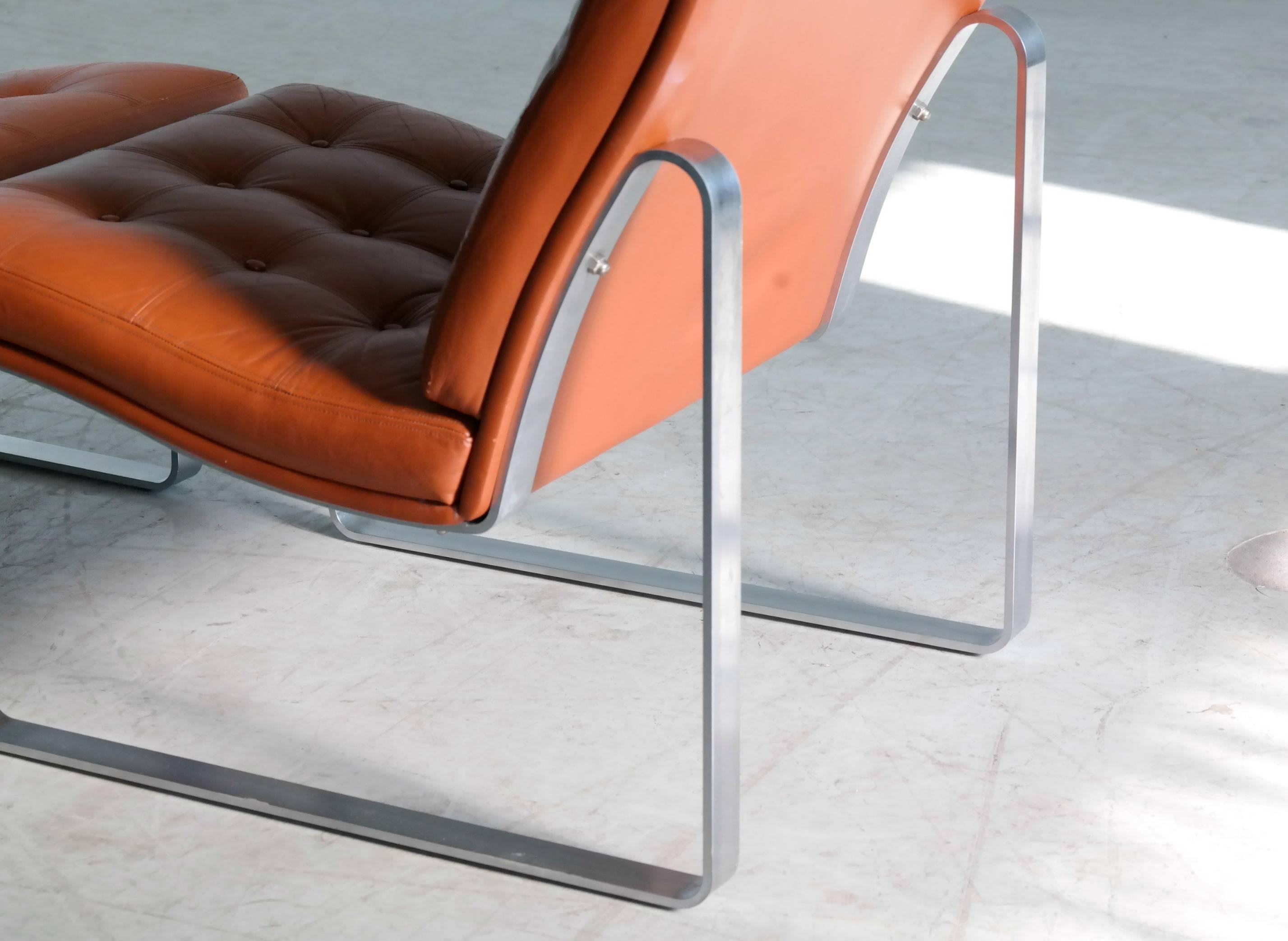 Moduline Leather Chairs with Steel Legs by Ole Gjerløv-Knudsen for France & Son In Good Condition In Bridgeport, CT