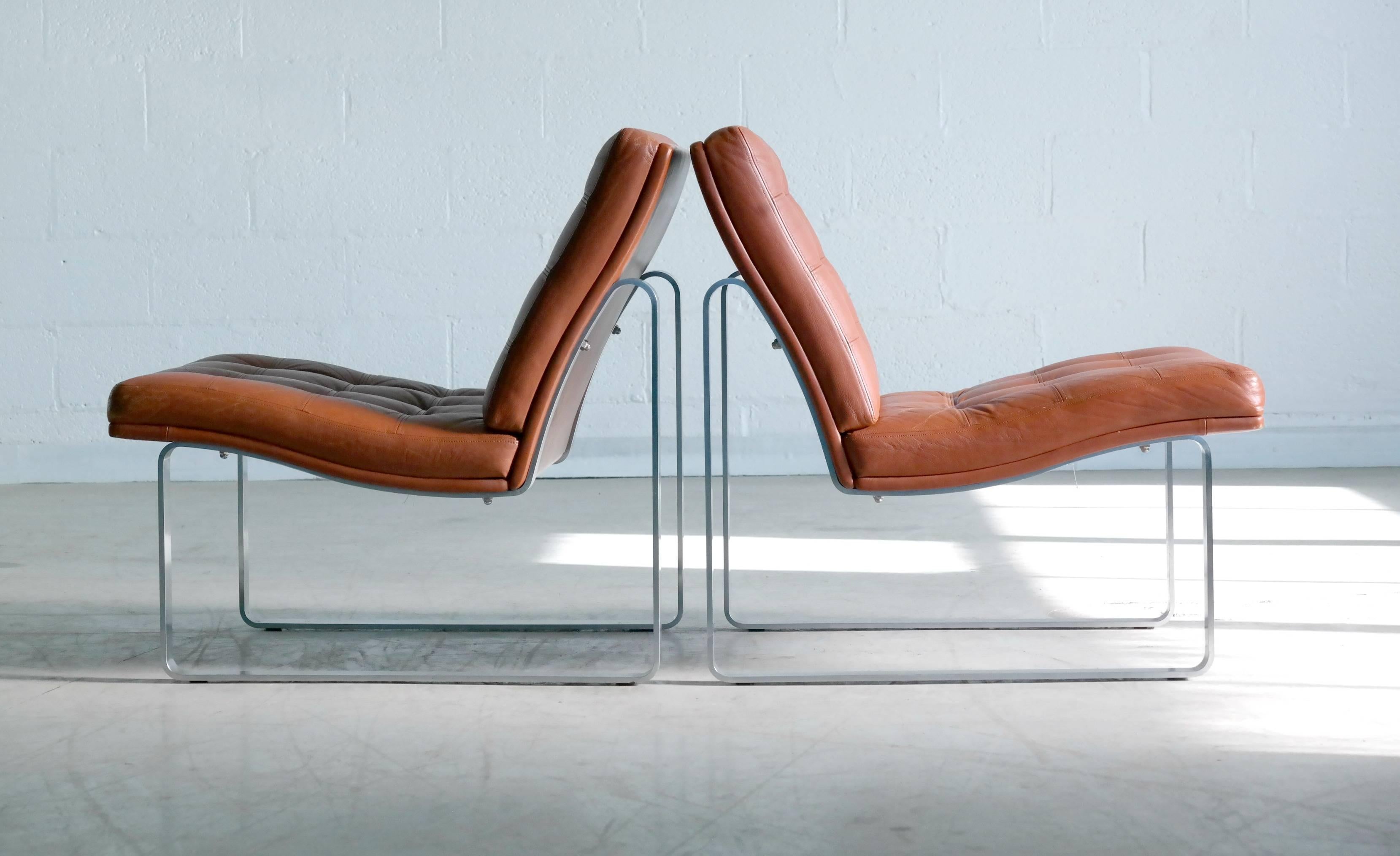 Danish Moduline Leather Chairs with Steel Legs by Ole Gjerløv-Knudsen for France & Son
