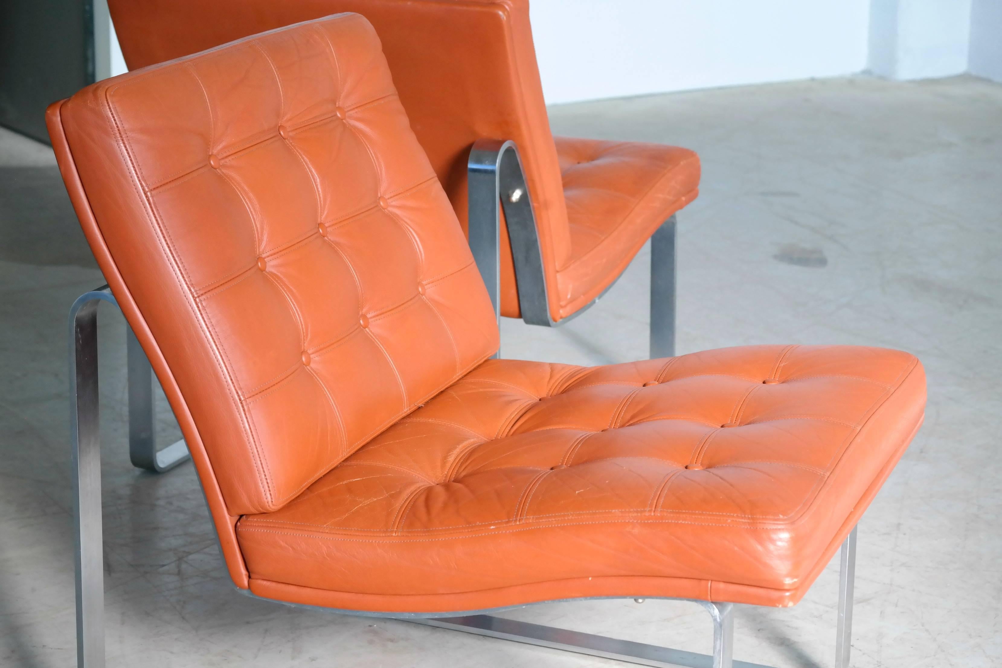 Moduline Leather Chairs with Steel Legs by Ole Gjerløv-Knudsen for France & Son 1