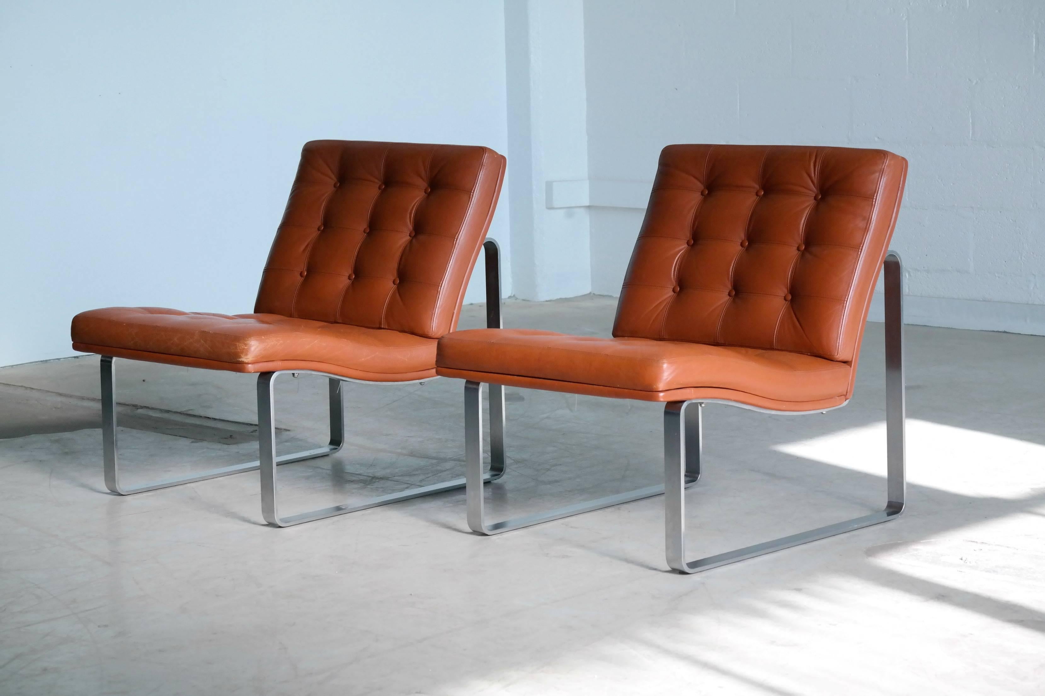 Mid-Century Modern Moduline Leather Chairs with Steel Legs by Ole Gjerløv-Knudsen for France & Son