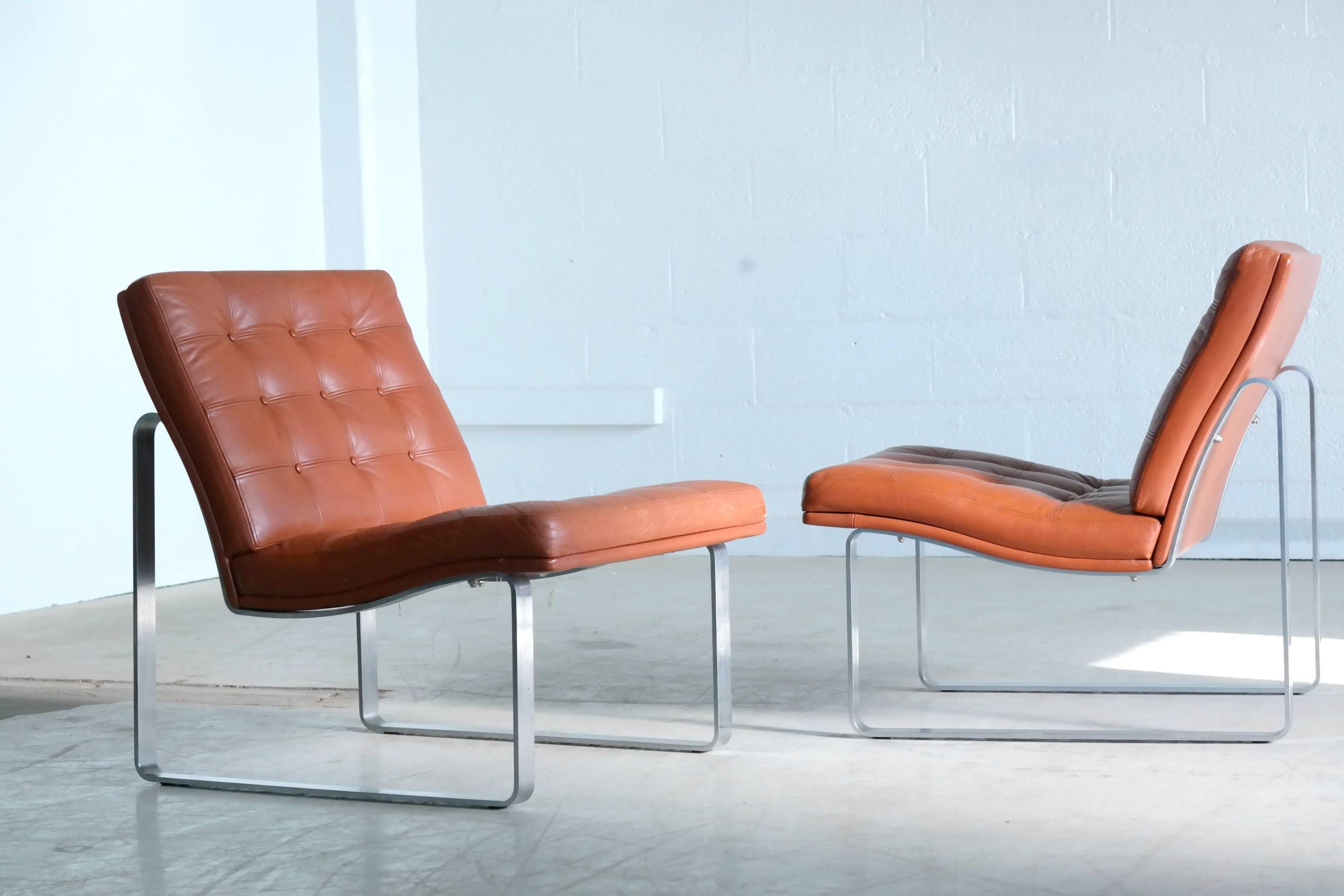 Mid-20th Century Moduline Leather Chairs with Steel Legs by Ole Gjerløv-Knudsen for France & Son