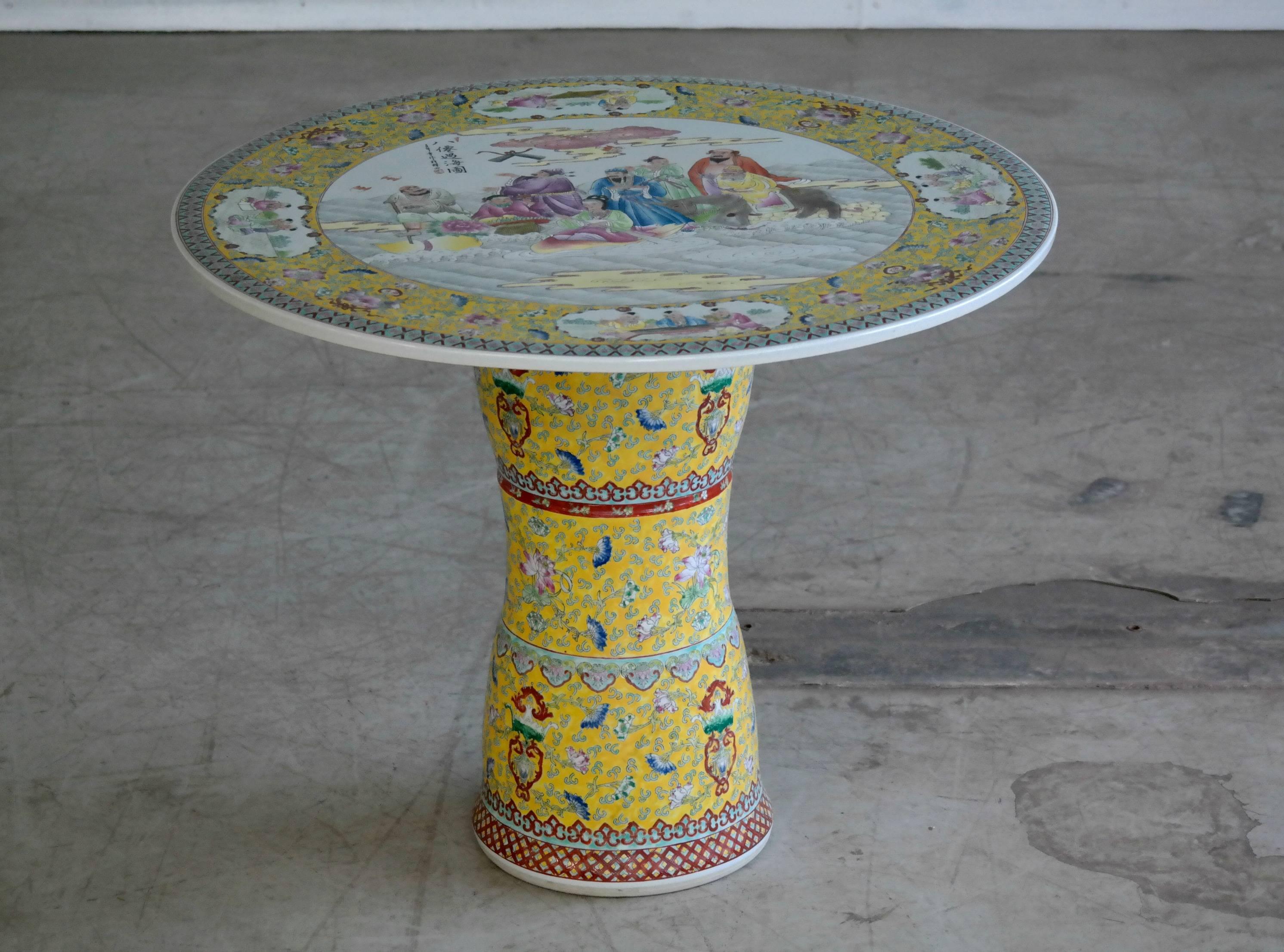  Garden Ceramic Porcelain Chinese Table with Stools In Excellent Condition In Bridgeport, CT