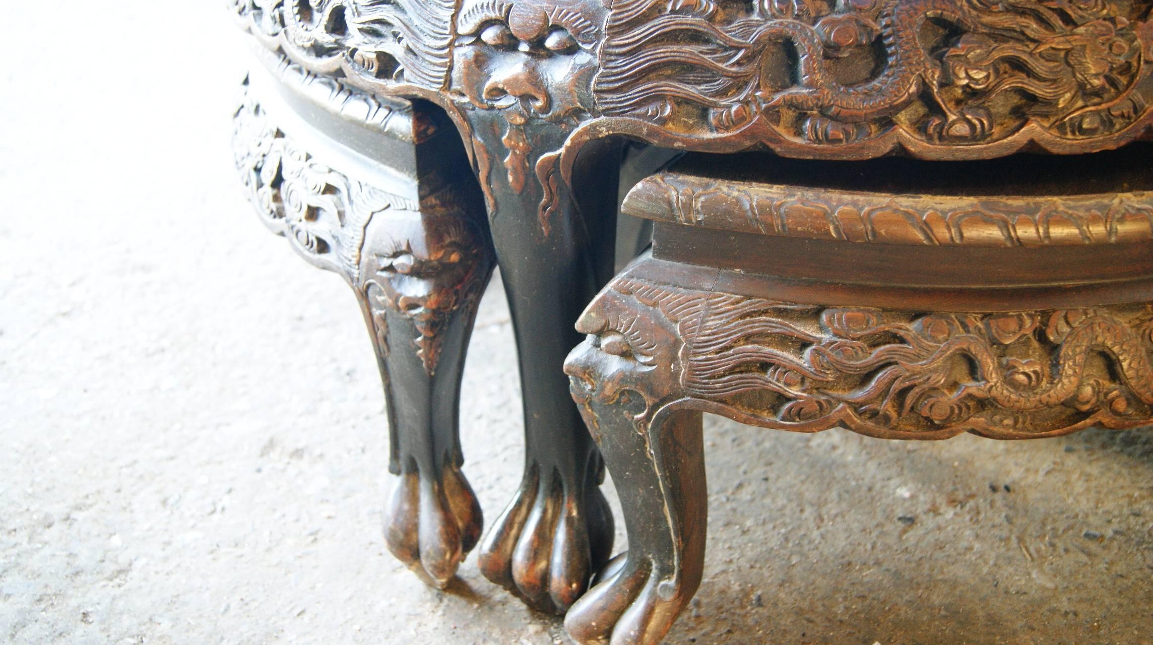 Hong Kong Mid-Century Hand-Carved Chinese Tea Table by George Zee Company