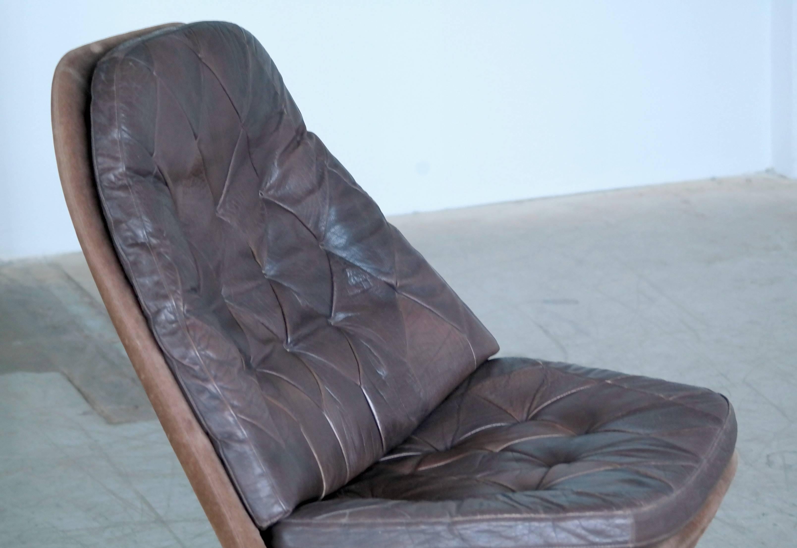 Mid-Century Modern Madsen & Schubel Model MS68 Leather on Suede Swivel Lounge Chairs with Ottoman