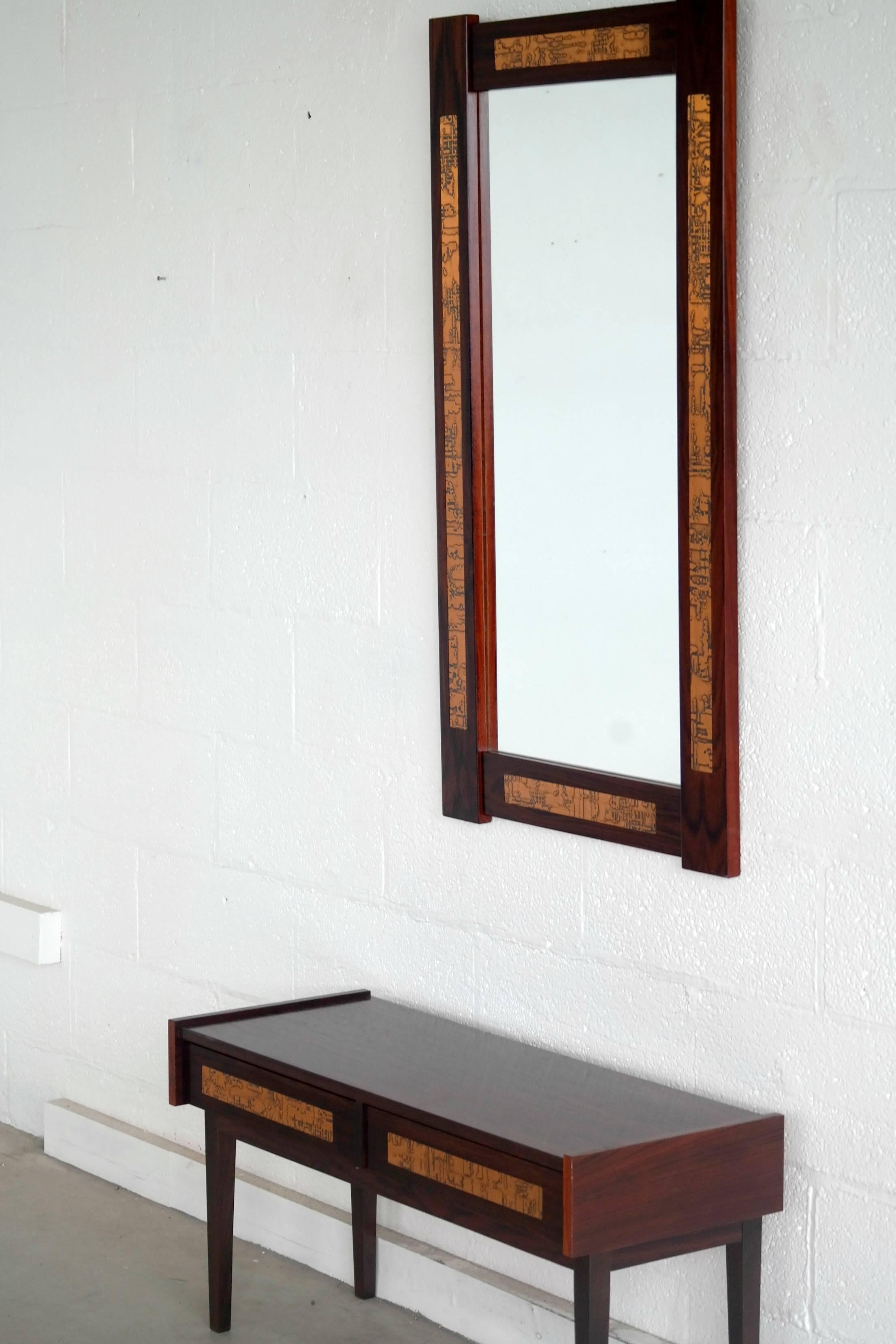 Mid-Century Modern Mid-Century Danish Hall Entry Dresser with Mirror in Rosewood and Copper