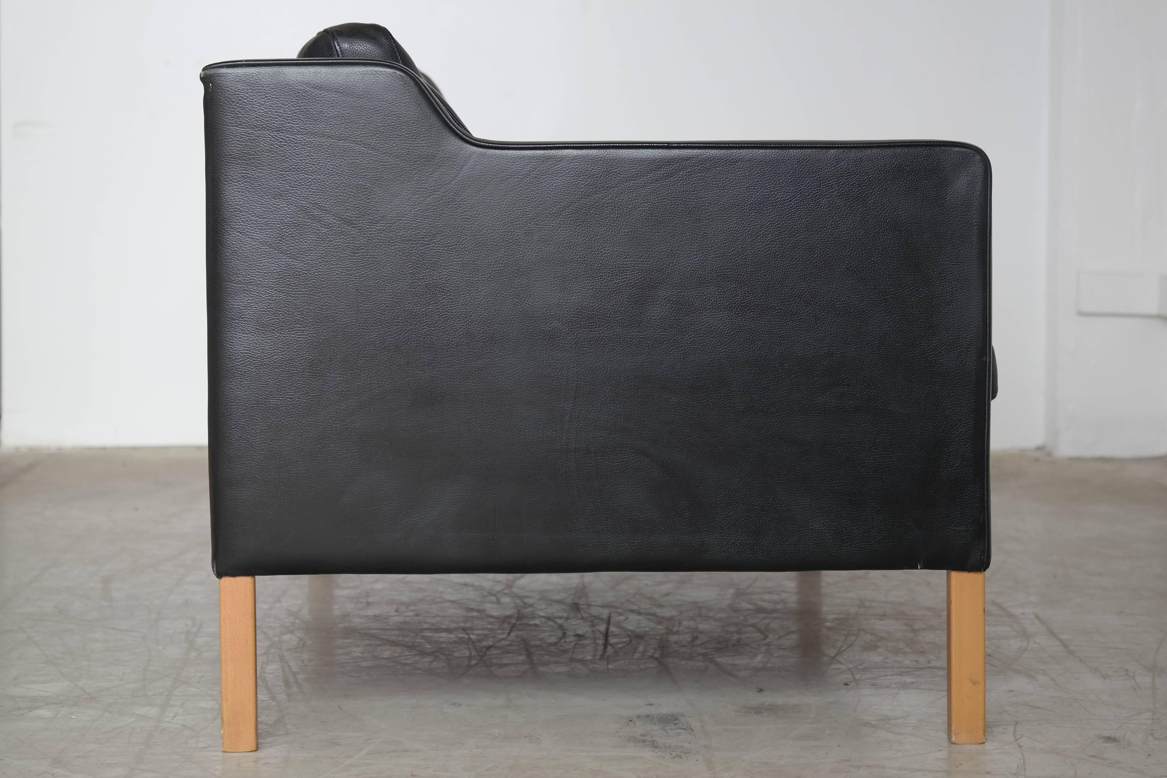Børge Mogensen Model 2212 Style Two-Seat Sofa in Black Leather by Stouby 1
