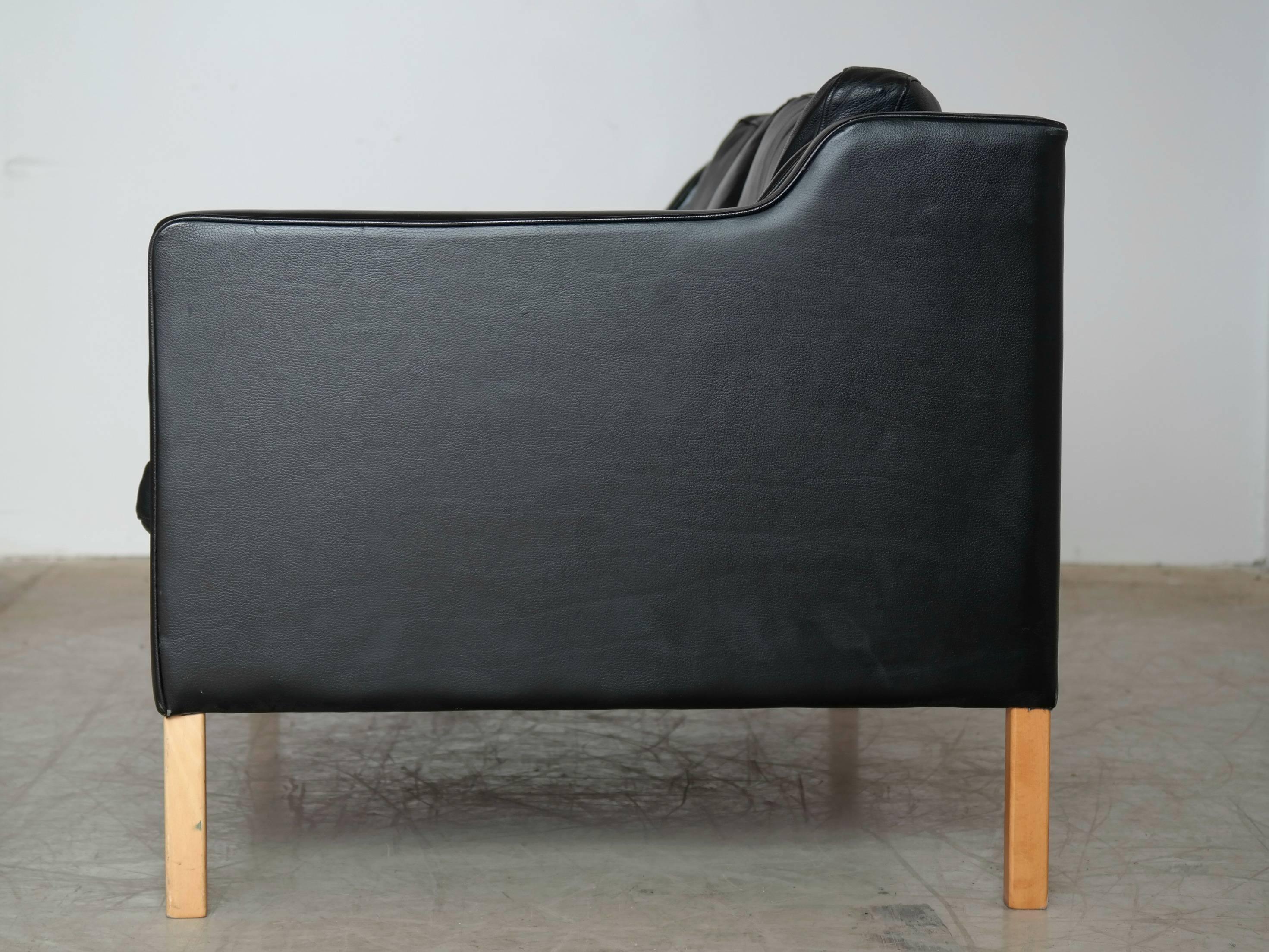 Mid-20th Century Børge Mogensen Model 2212 Style Two-Seat Sofa in Black Leather by Stouby