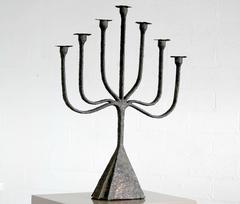 Mid-Century Brutalist Patinated Blow Torched Copper Candelabra