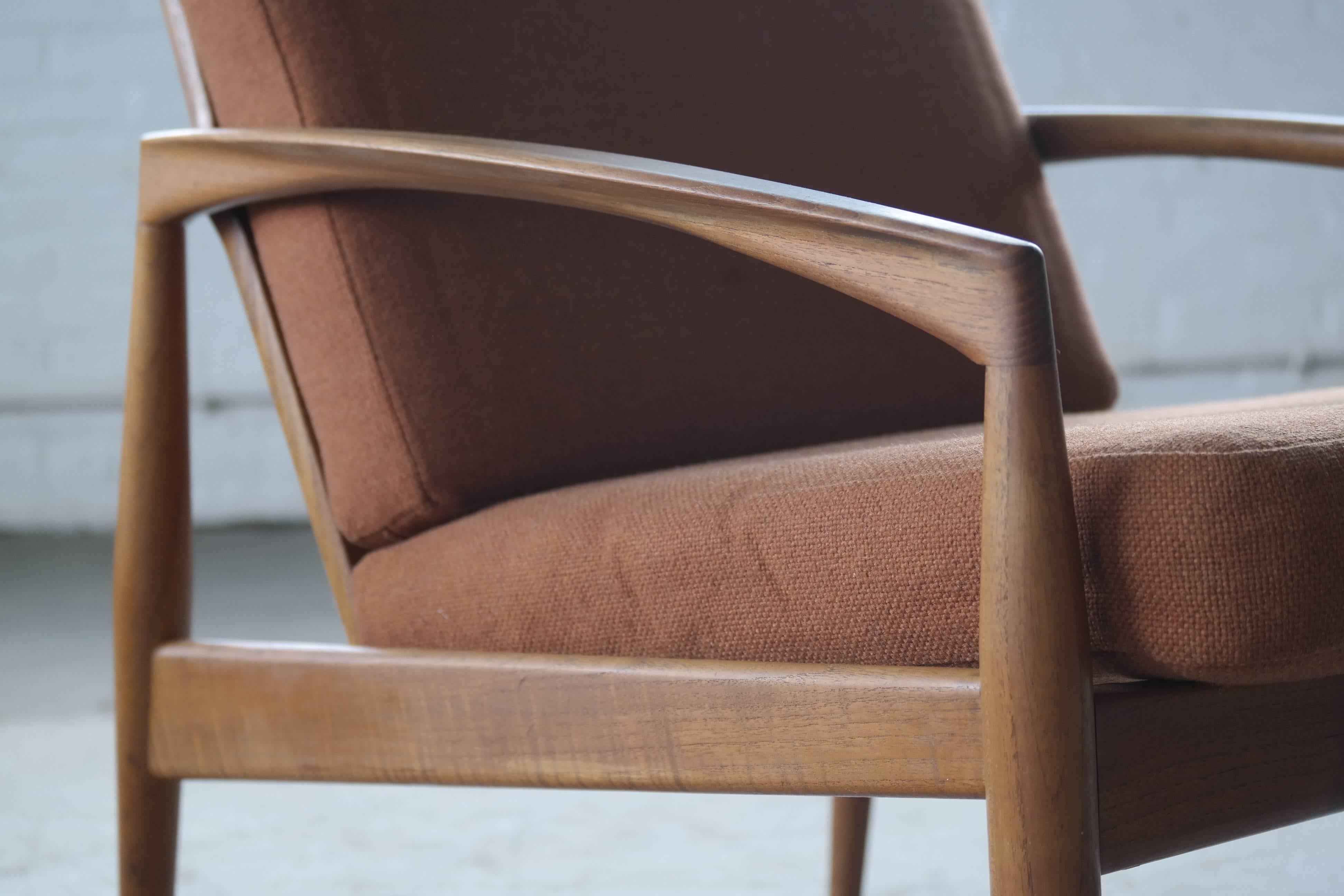 Mid-Century Modern Pair of Kai Kristiansen Paper Knife Teak Lounge Chairs Danish Mid-Century