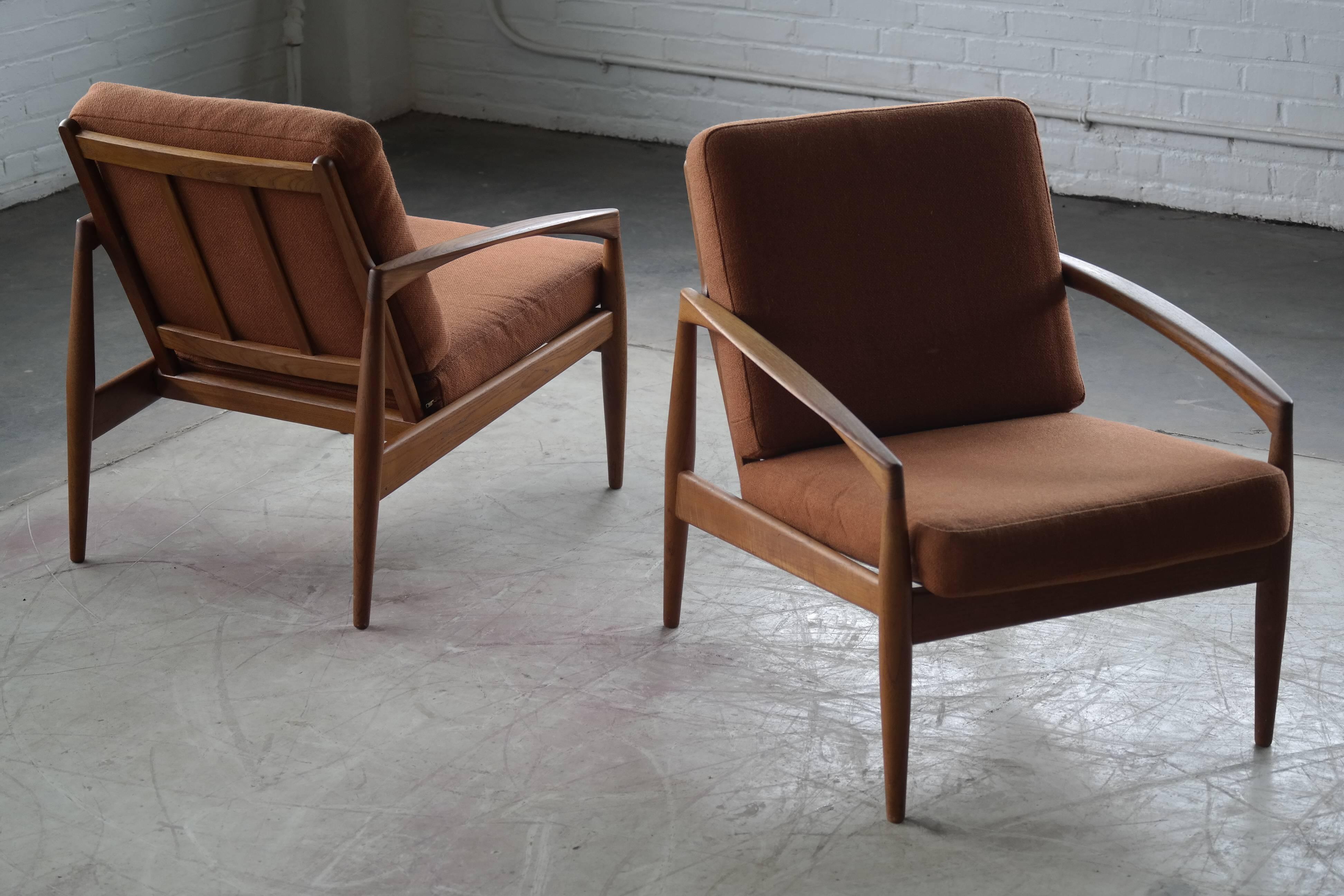 Pair of Kai Kristiansen Paper Knife Teak Lounge Chairs Danish Mid-Century In Good Condition In Bridgeport, CT