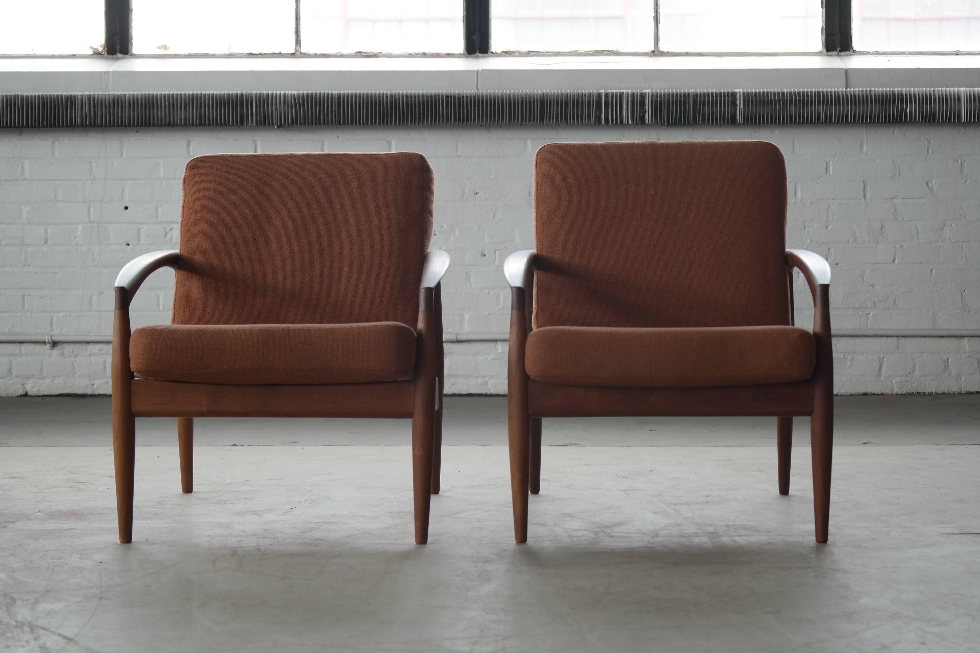 Pair of Kai Kristiansen Paper Knife Teak Lounge Chairs Danish Mid-Century 1