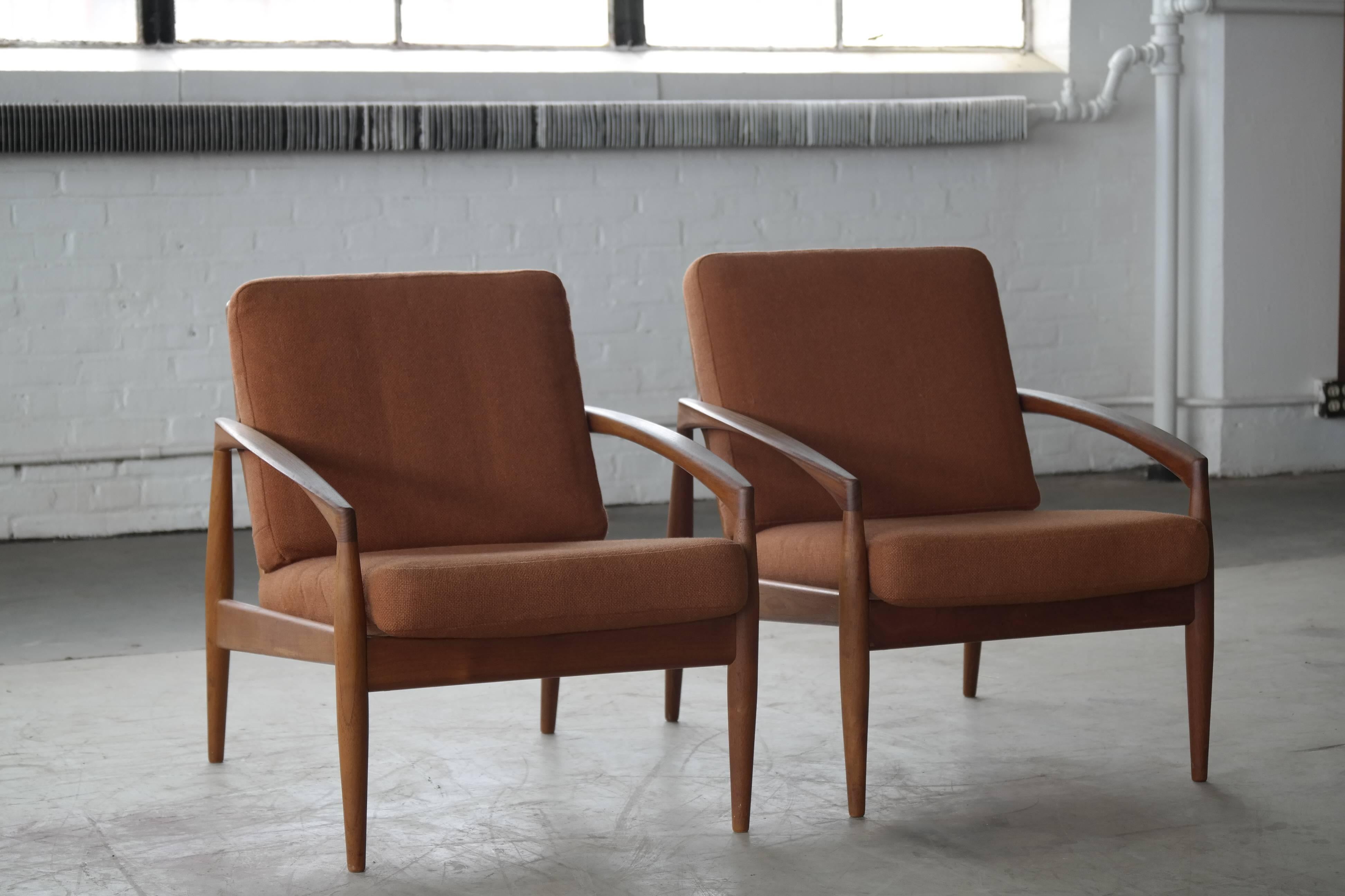 Pair of Kai Kristiansen Paper Knife Teak Lounge Chairs Danish Mid-Century 2