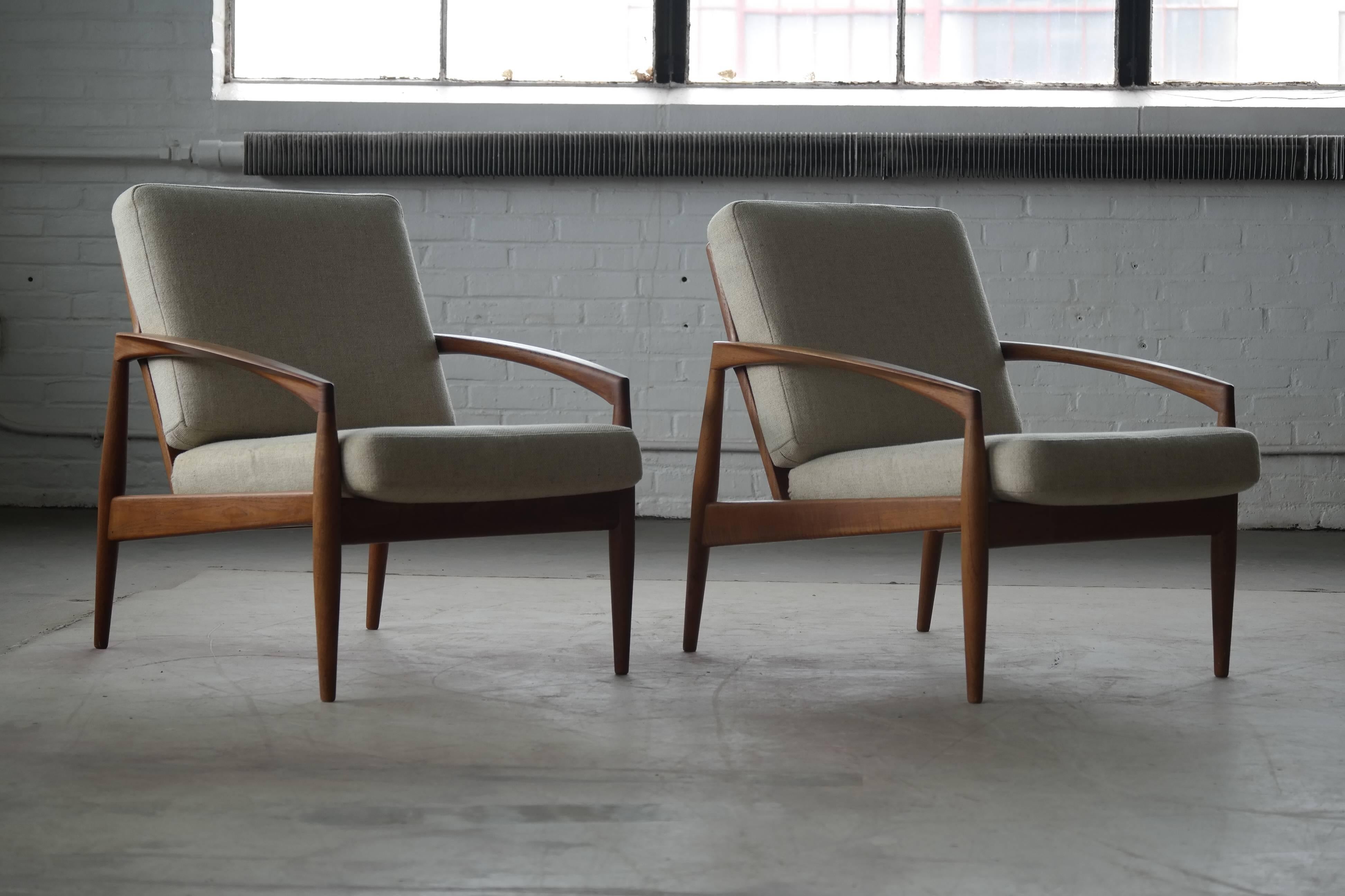 Pair of Kai Kristiansen Paper Knife Teak Lounge Chairs Danish, Mid-Century In Good Condition In Bridgeport, CT