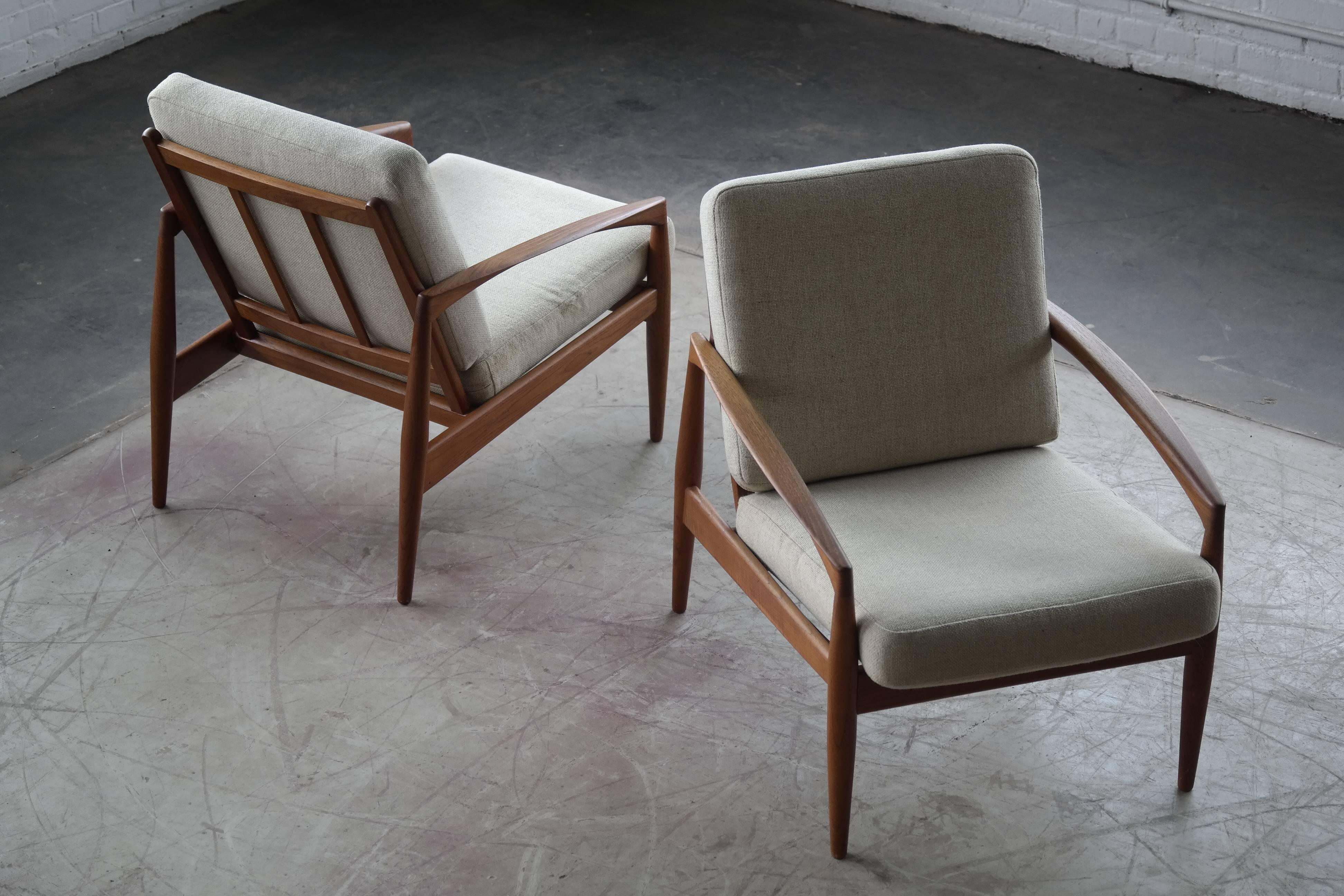 Mid-20th Century Pair of Kai Kristiansen Paper Knife Teak Lounge Chairs Danish, Mid-Century