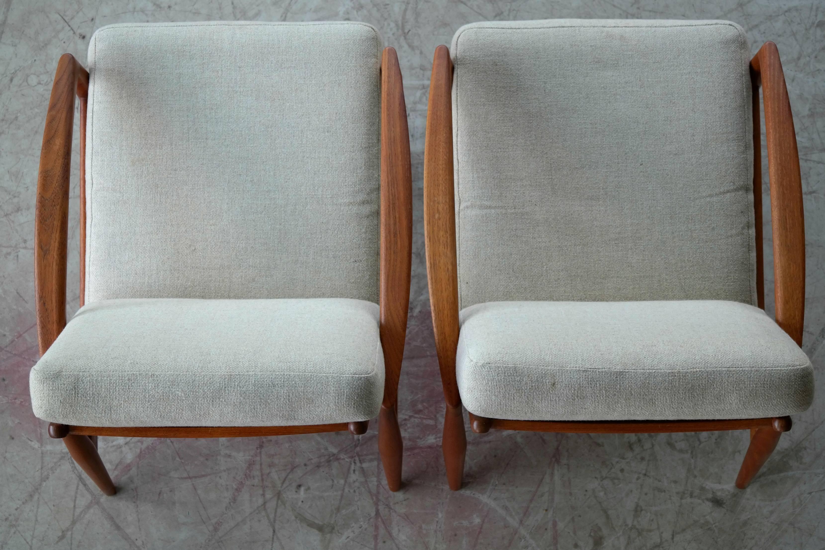 Pair of Kai Kristiansen Paper Knife Teak Lounge Chairs Danish, Mid-Century 2