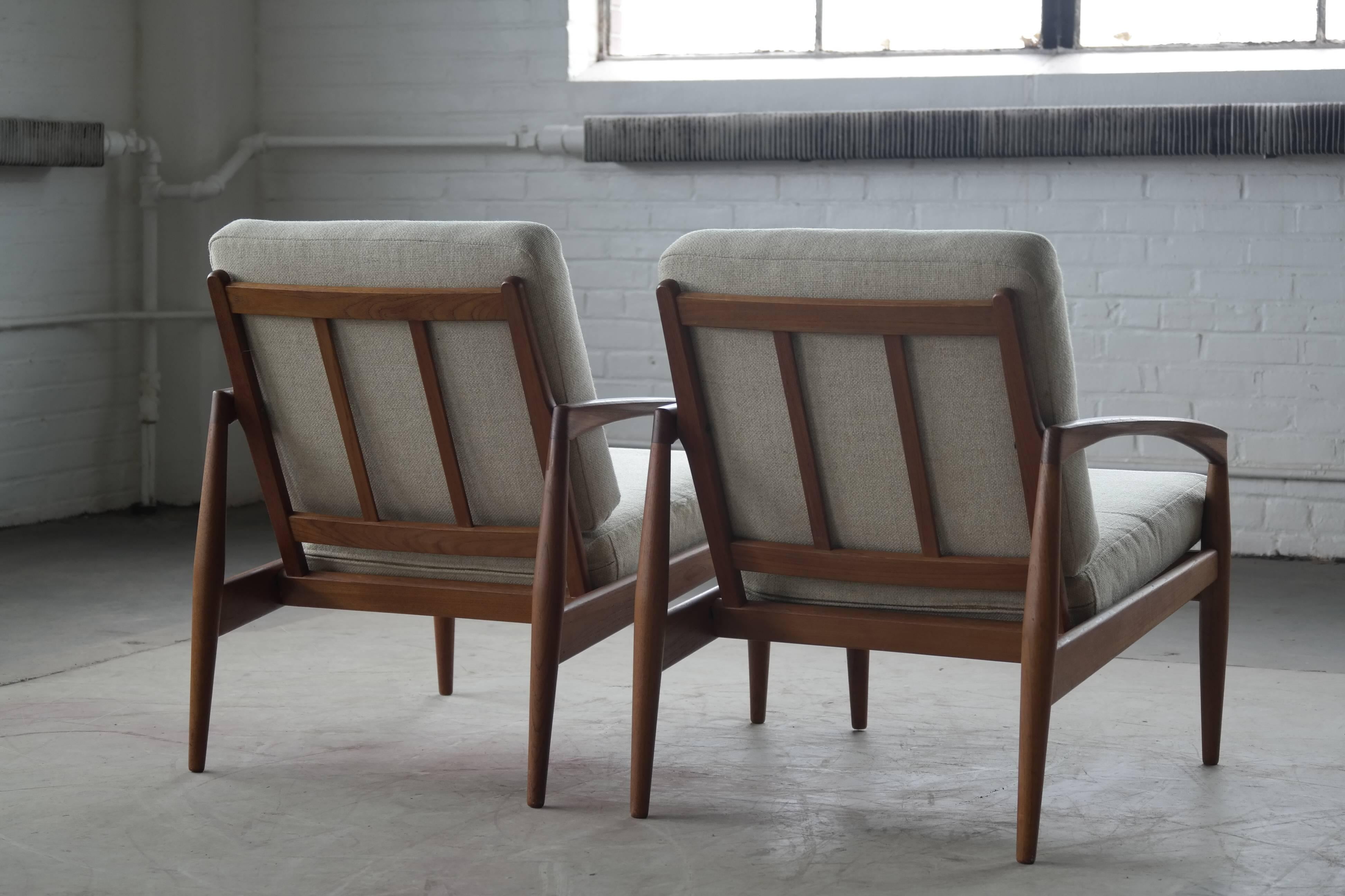 Pair of Kai Kristiansen Paper Knife Teak Lounge Chairs Danish, Mid-Century 3