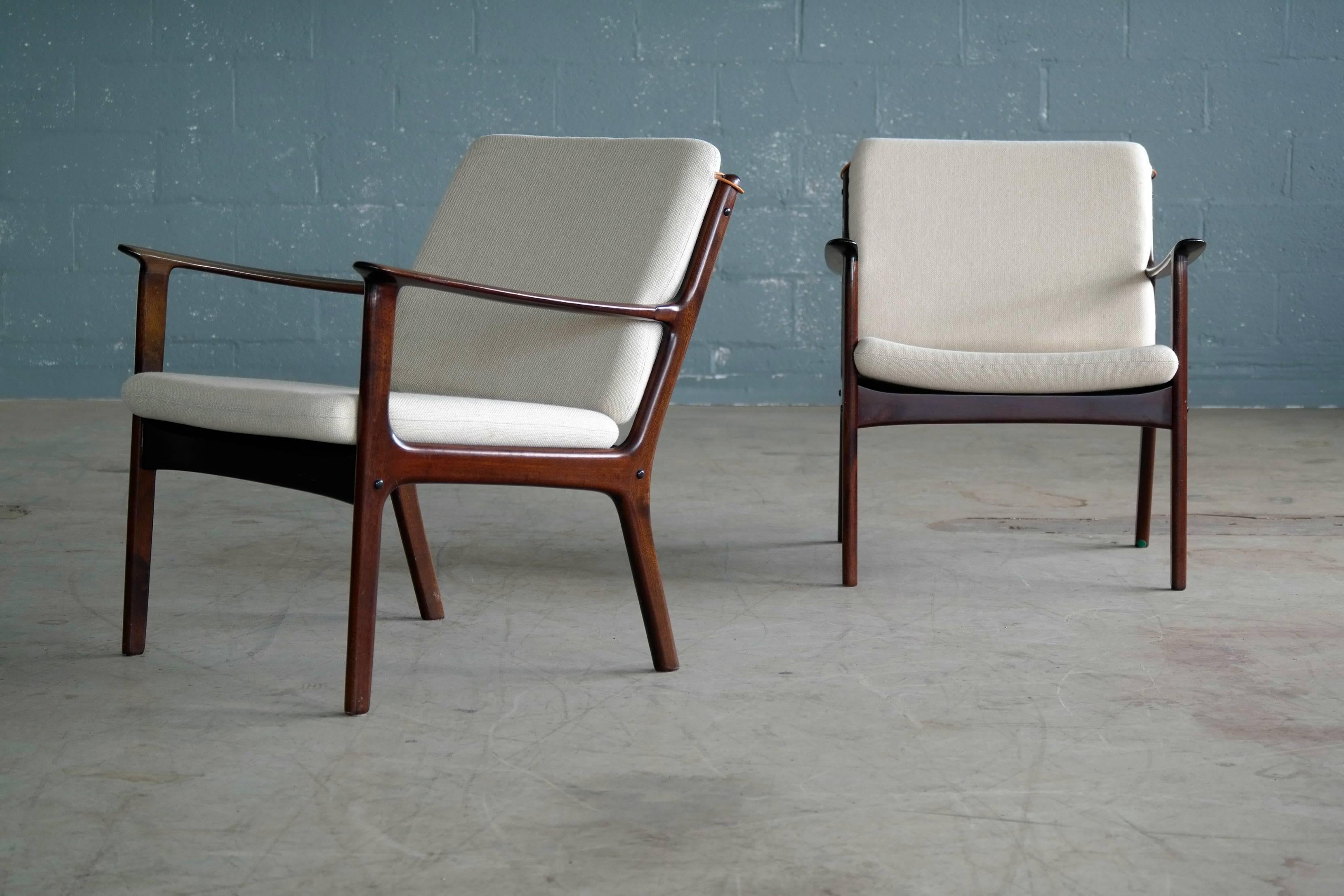 Mid-Century Modern Ole Wanscher Easy Chairs Model PJ112 in Mahogany