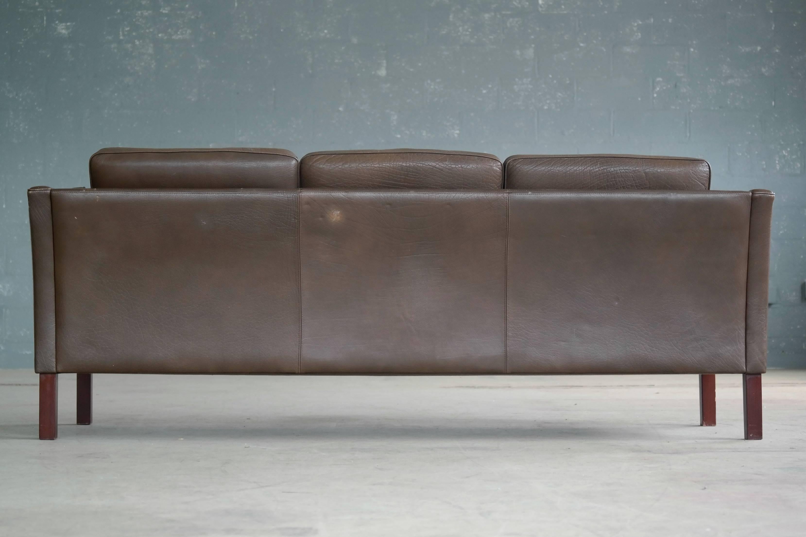 Mid-20th Century Borge Mogensen Style Sofa in Chocolate Brown Leather